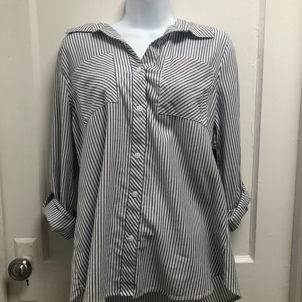 Relativity Blu Embro Blue Striped Button Down Med